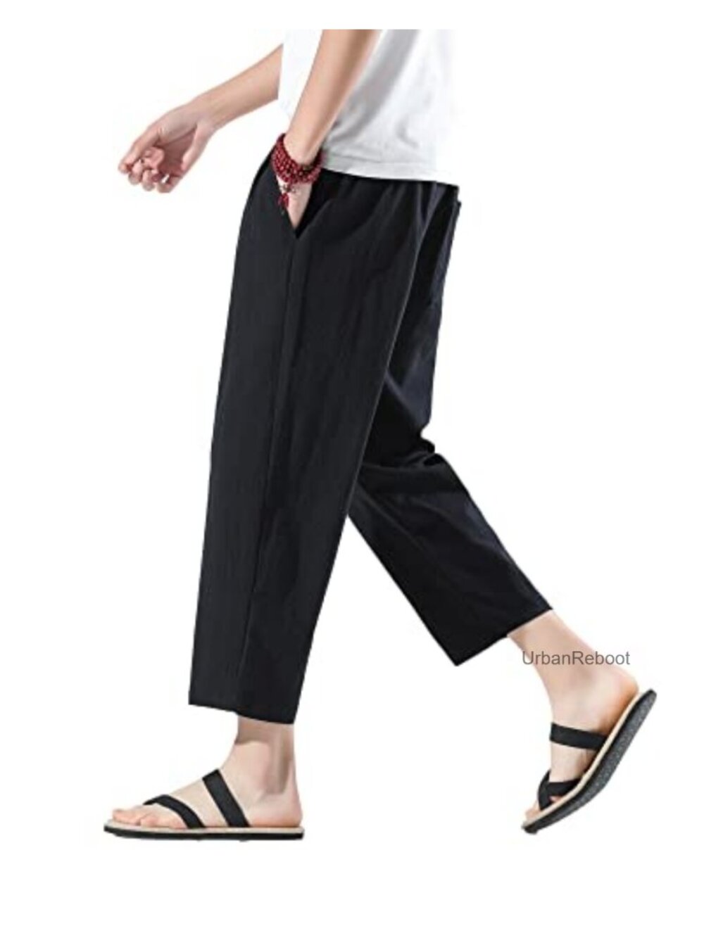 Mens Harem Pants Cotton Blend Linen Capris Wide Leg Cropped Beach